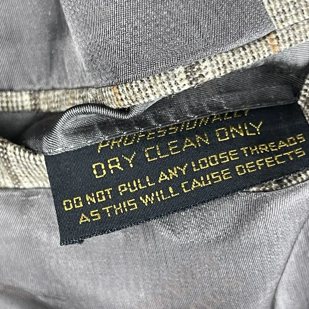 Vintage Hardy Amies Blazer Sport Coat Mens 40R Tan Plaid Wide Lapel Academia